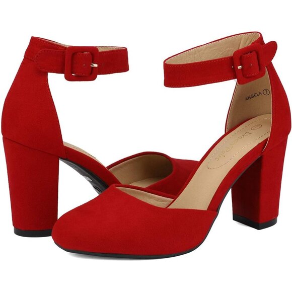 Dream Pairs Women Red Suede Faux Suede Block High Heel Closed Toe Sandal - Picture 5 of 8